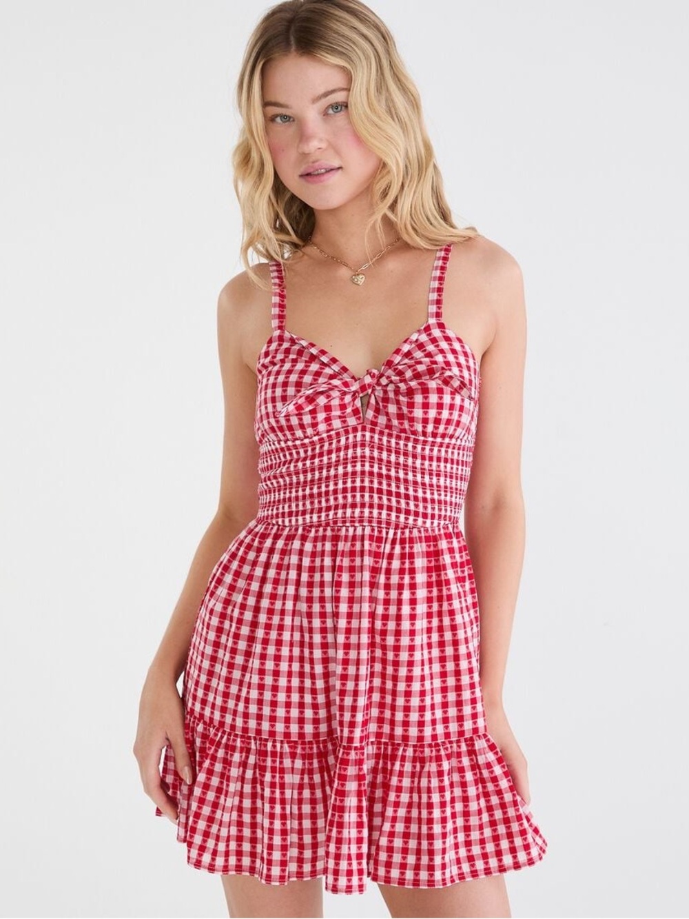 Aeropostale Red Gingham Tie-Front Mini Sundress